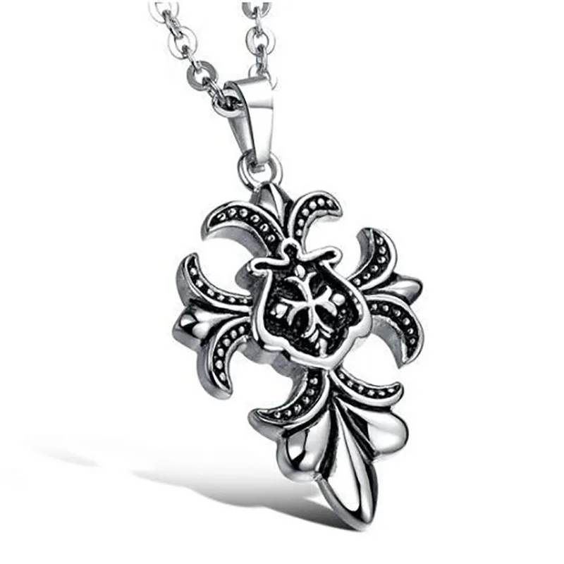 

Cross Retro Wild Titanium Steel Necklace Men's Pendant Stainless Steel Personality Geometric 2019 Leather Rope Necklace