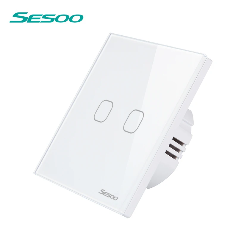 EU UK Standard SESOO Remote Control Switches 2 Gang 1 Way Crystal Glass Switch Panel Remote