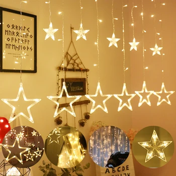 110V 220V LED Star Fairy Lamp Christmas Garlands String Curtain Lights Outdoor For Holiday Party Wedding New Year's Decoration 220v 138pcs led fairy string lights star curtain lights waterproof outdoor christmas decorations for home wedding garlands natal