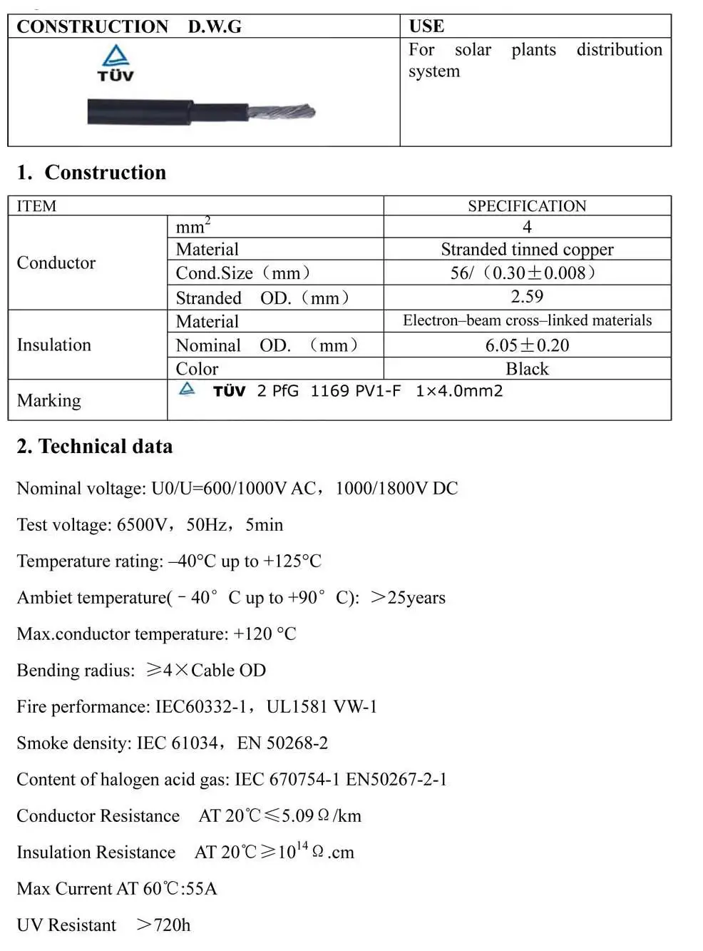Solar cable 4mm2