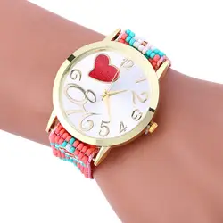 Дамская мода повседневные часы для женщин Девушка сердце узор модная плетеная ткань классический ретро без римских цифровые наручные часы