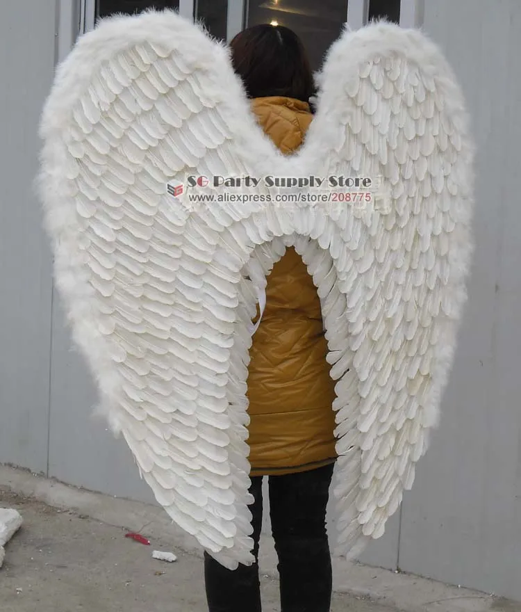 

Customized white Angel feather wings for Wedding Party decorations COS shooting props Pure handmade 130cm EMS Free shipping