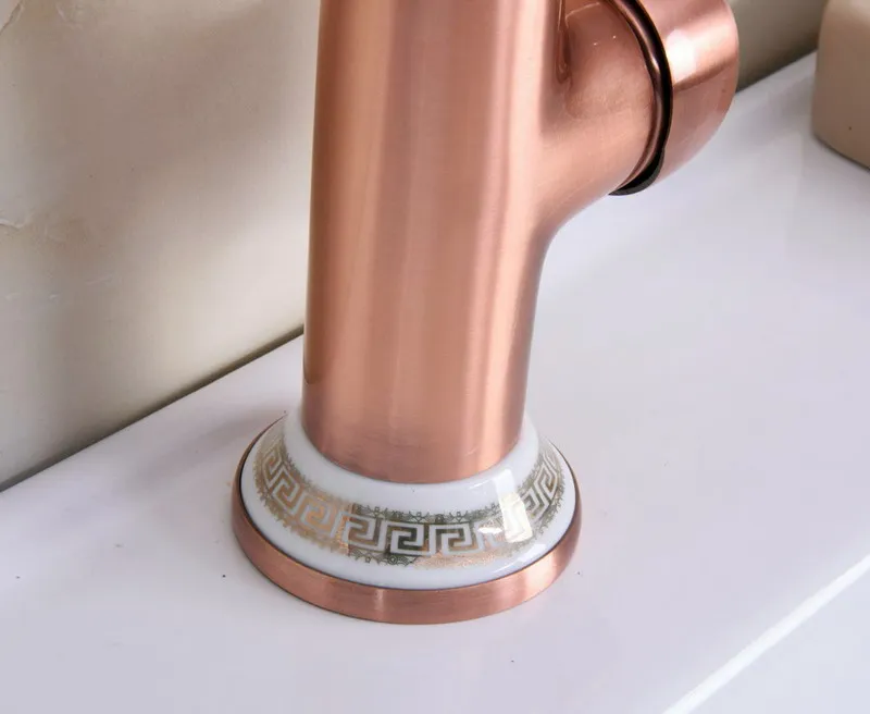 Antique Red Copper Brass Ceramic Base One Handle Bathroom Kitchen Basin Sink Faucet Mixer Tap Swivel Spout Deck Mounted mnf626