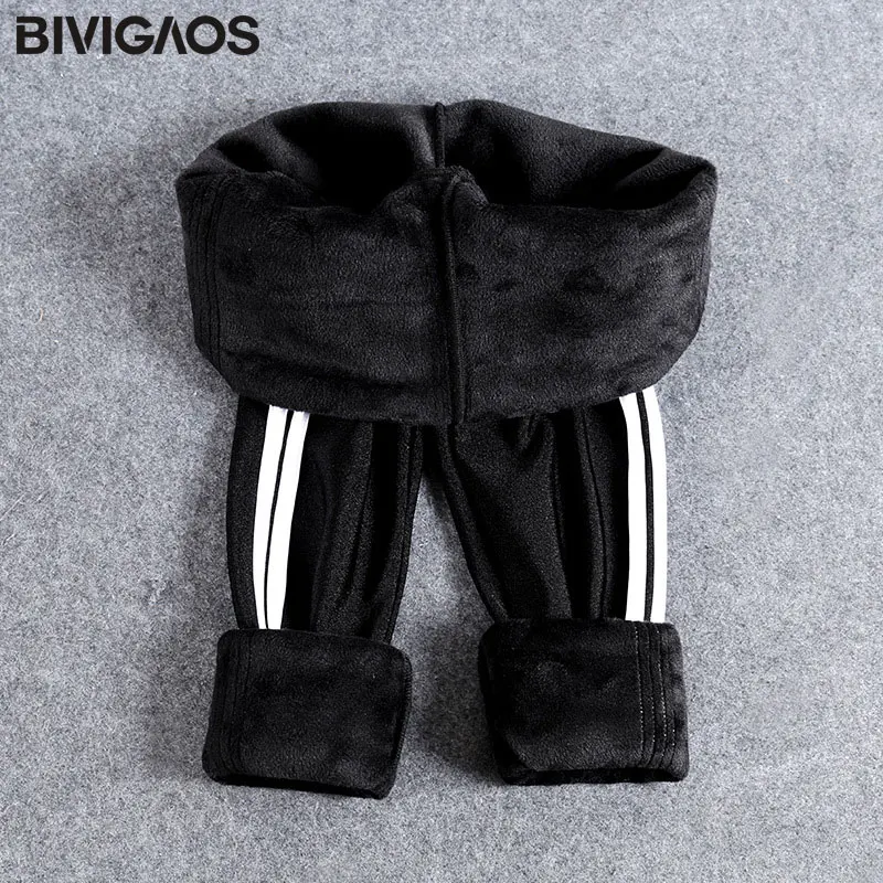 BIVIGAOS женские зимние теплые леггинсы боковые белые полосатые Блестящие Брюки