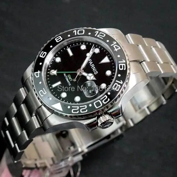 40mm Parnis black dial Sapphire glass Ceramic bezel GMT date automatic mens watch 120 40mm Parnis black dial Sapphire glass Ceramic bezel GMT date automatic mens watch 120