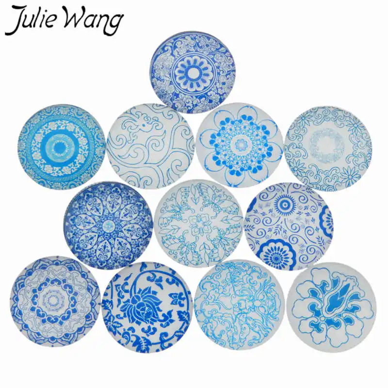 Julie Wang 20 шт 8-30 мм Китайский цветочный синий и белый фарфоровый стеклянный
