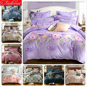 

Floral Pattern 100% Pure Cotton Bedding Set Adult Soft Bed Linen Quilt Duvet Cover Bedspreads Fitted Sheet With Rubber 200x230cm