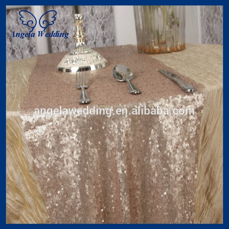 

RU009A1 Custom made hot sale cheap Wedding sequence 12''*108'' champagne sequin table runner