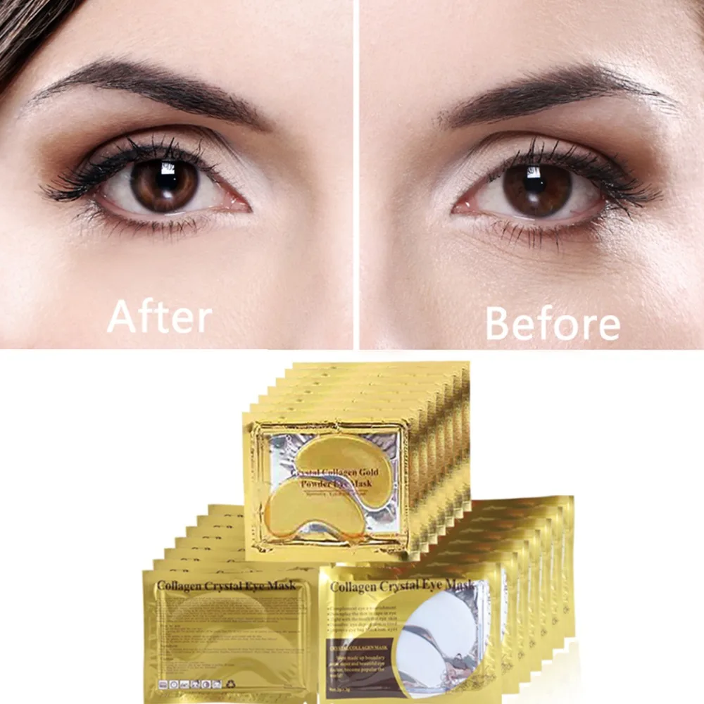 

20Pairs Gold Crystal Collagen Eye Mask Anti Aging Dark Circles Puffiness Moisturizing Eye Masks Colageno Gel Eye Pads