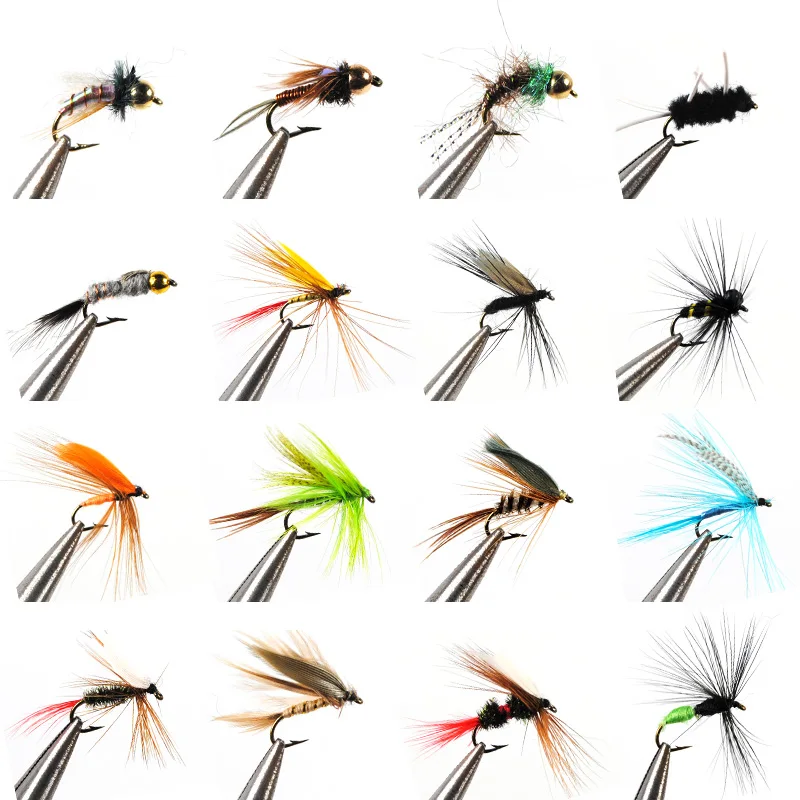 Promo 184 unids Wet Dry Nymph Fly Fishing Lure Box Set Fly Tying Material Bait Fake Flies for Trout grises Panfish aparejos de pesca