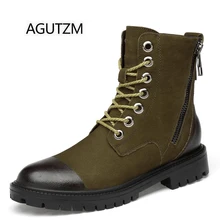 AGUTZM/6818 г. новые модные высокие теплые мужские армейские ботинки, натуральная кожа, на шнуровке, мужские мотоциклетные ботинки, большие размеры 37-48