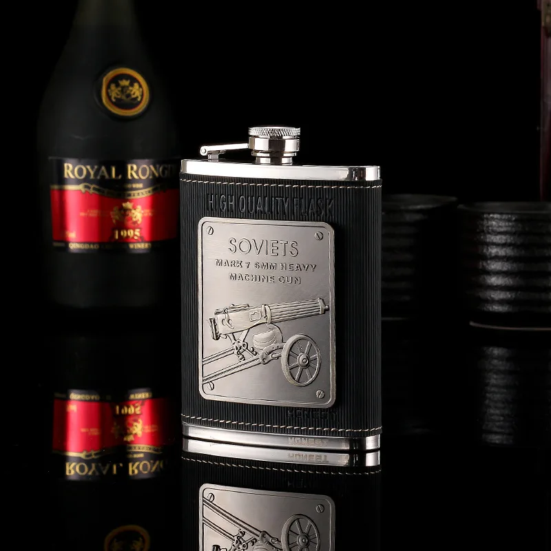 

Alalinong A08 food grade stainless steel 8 ounce hip flask metal sticker craft flask for whiskey alcohol liquor with gift box