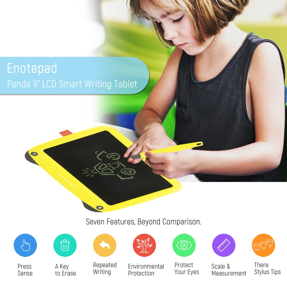 Enotepad ЖК дисплей записи планшеты доска для рисования для детей колодки 9 дюймов портативный Графический доска с стереть кнопка блокировки желтый