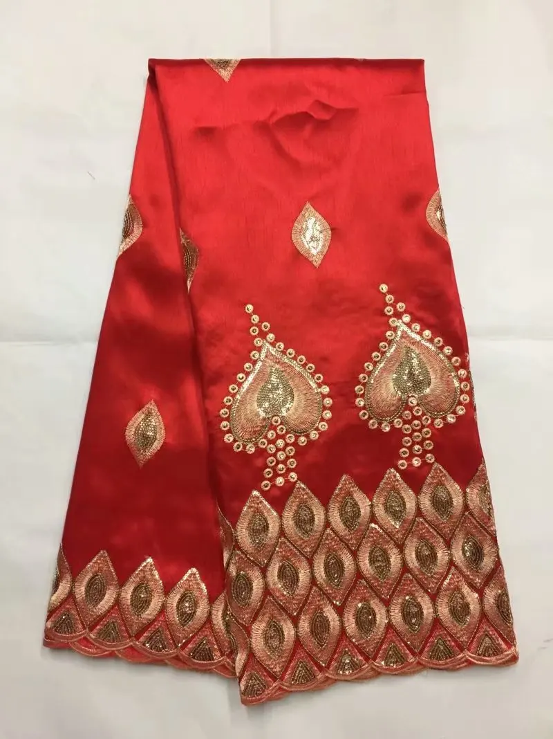 

African George Lace Indian Design For Nigerian Wedding Dress Tissu Sequined Gold Line Embroidered Guipure Lace Silk Fabrics YD03