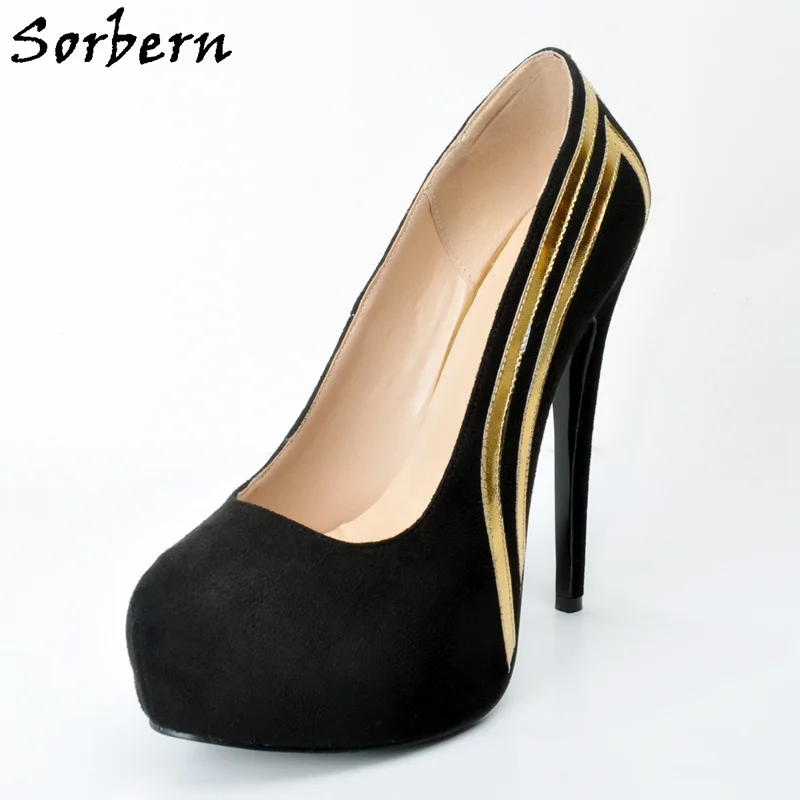Sorbern Black With Gold Women'S Shoes Fetish High Heels Sapatos