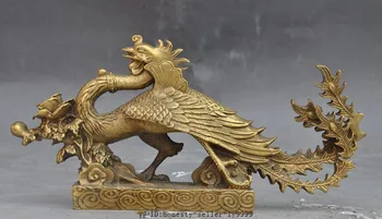 

china brass Auspicious lucky Mythical beast Phoenix bird Fenghuang flower statue