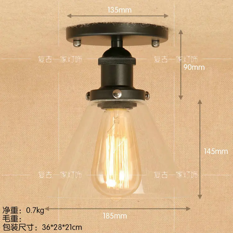 Черный американский потолочный светильник Винтаж спальня Гостиная Ресторан гладить стекло промышленного дома светодиодные светильники