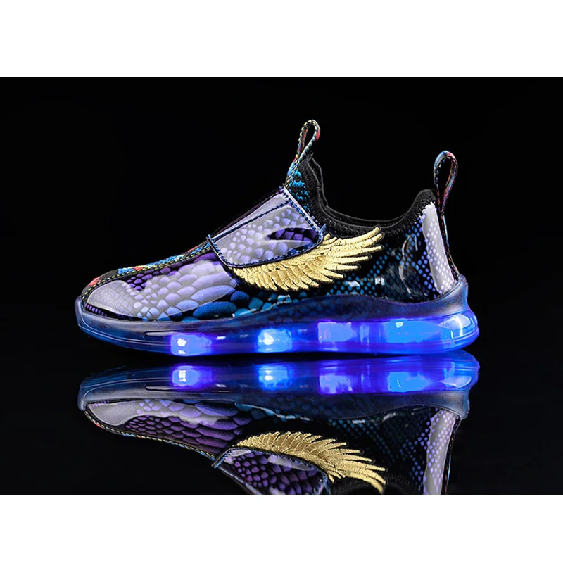 Size 26-37 New Summer Led Fiber Optic Shoes for girls boys USB Recharge glowing Sneakers Man light up shoes High Quality - Цвет: Blue