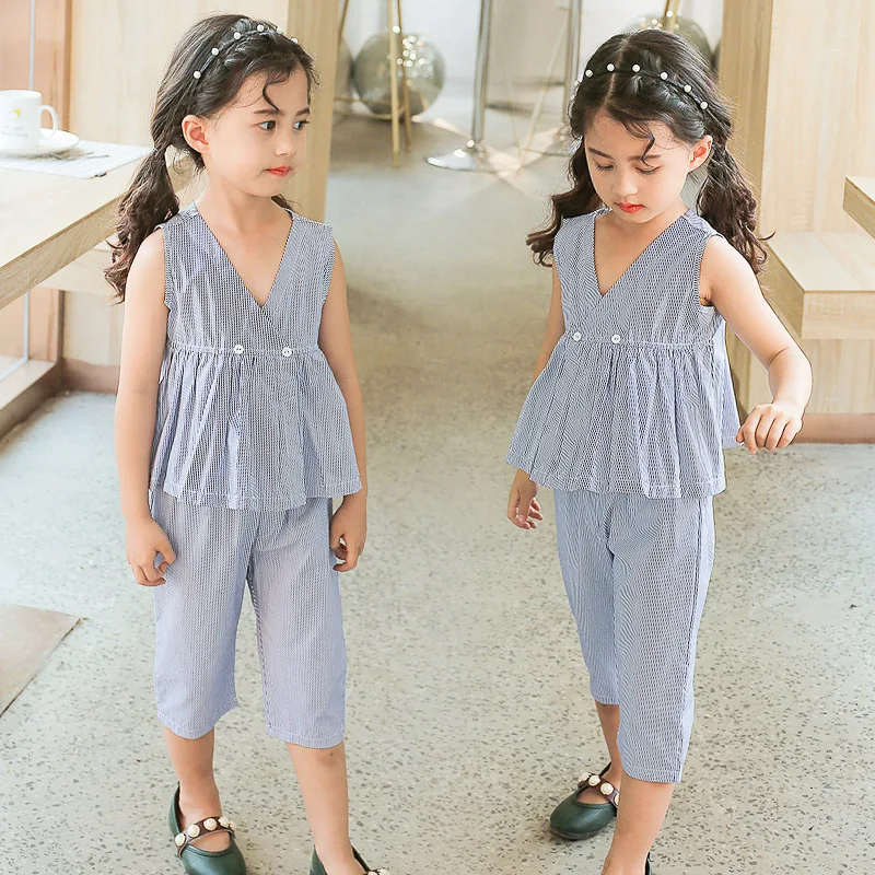 RUBU 2Pcs Summer Baby Girls Vest Clothing Sets Kids Striped shirt