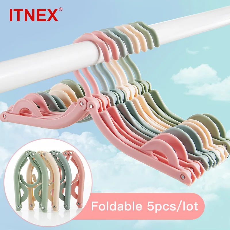 5 Pcs Portable Travel Cloth Hanger Organizer Non-Slip Plastic Foldable Rack Drying Coat Storage perchas cintres pour vetements