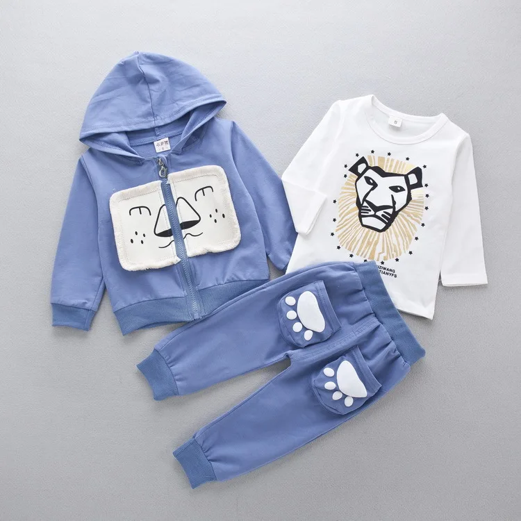 

Fashion spring Children's casual suit t-shirts coat and pants baby girls clothing set lion feet pattern Suits 3pcs clothes