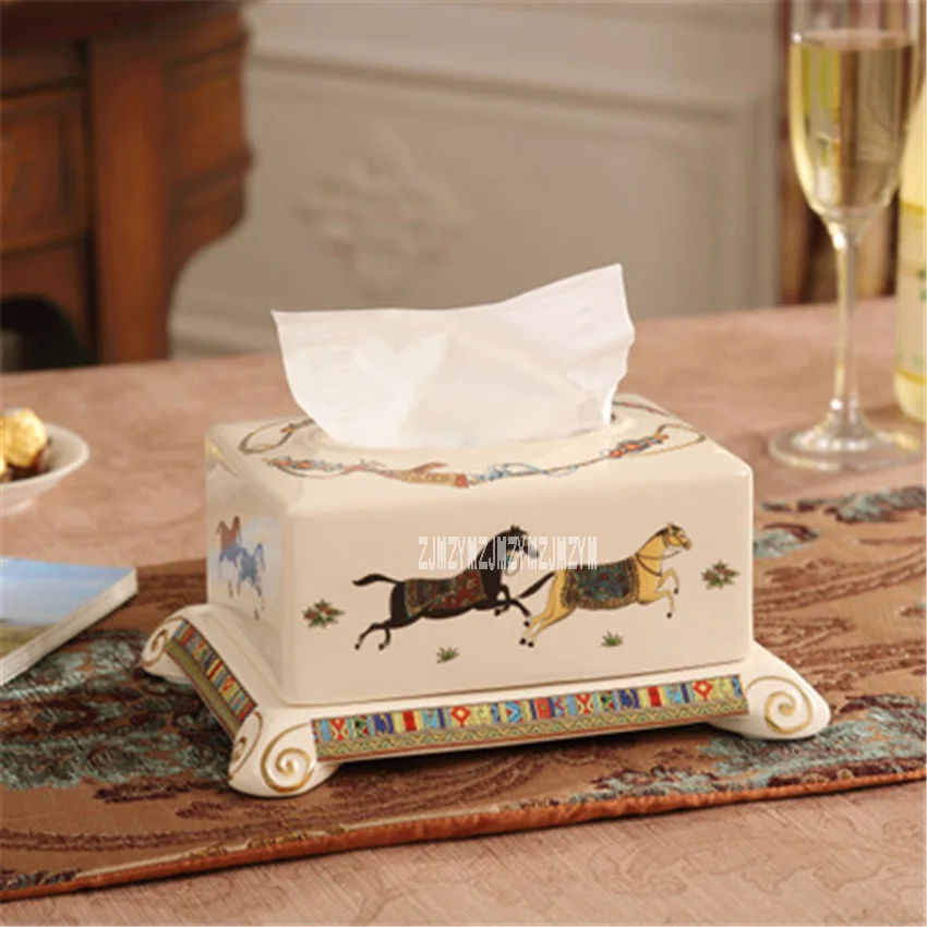 

High-end European Luxury Ceramics Napkin Tissue Box Creative Living Room Decoration Hotel Supplies Home Furnishing Tissue Box