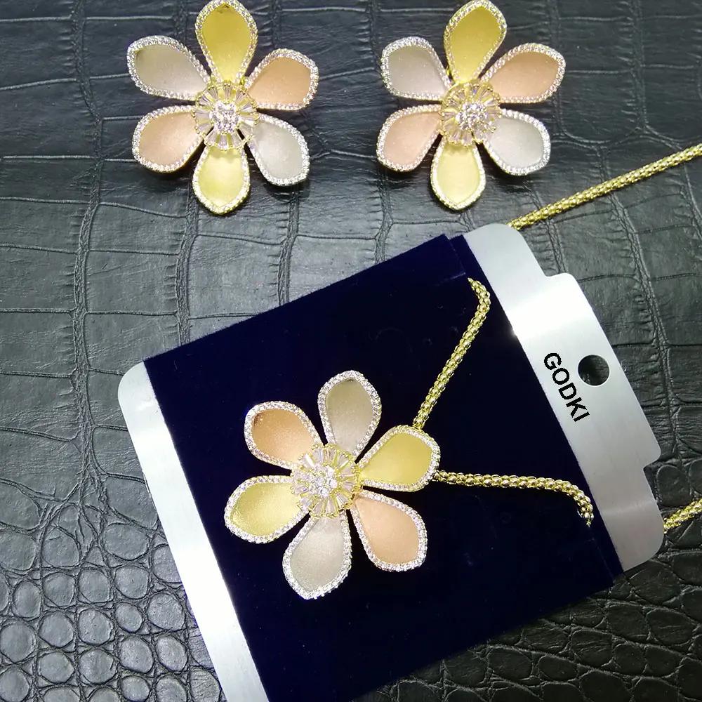

GODKI Luxury Flower Blossom Necklace Earring Sets Cubic Zircon Crystal jewelry Sets for women Wedding India Bridal Jewelry Sets