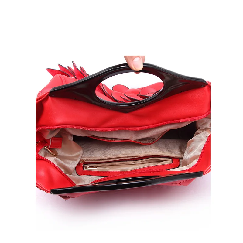 Lebolong/модные женские сумки с объемным красным цветком высокого качества из искусственной кожи, женская сумка-тоут, женская сумка, женские сумки через плечо