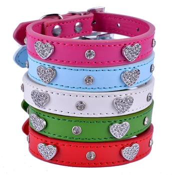 

Pu Leather Pet Puppy Dog Collar Rhinestones Accessories Collar For Dogs Small Dog Neck Strap Red White Blue Green Color