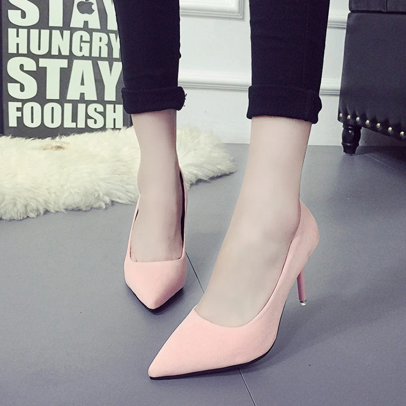 HOT Summer Women Shoes Pointed Toe Pumps Suede Leisure Dress Shoes High Heels Boat Wedding tenis feminino 7cm Sexy afbeelding