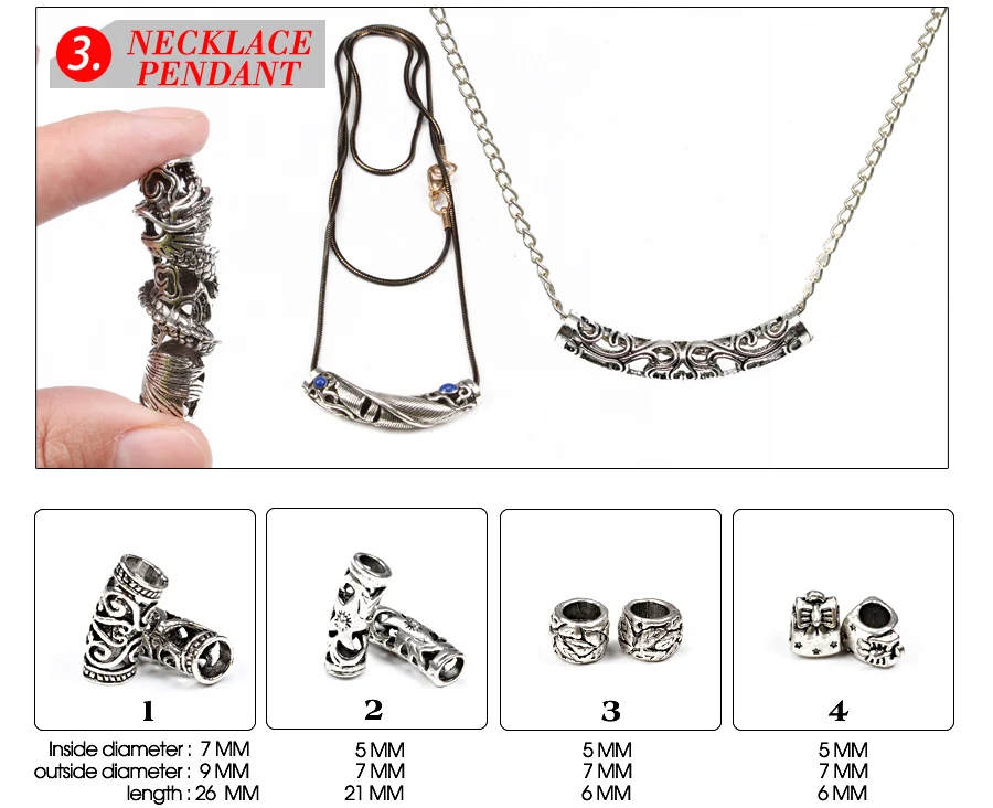 Norse Vikings Runes Hair Beard Beads for Bracelets Pendant Necklace DIY,Braiding Beads for hair Braids Antique Silver Beard