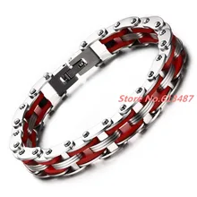 Топ Дизайн " 10 мм Мужской Женский браслет красный силикон и серебро 316L нержавеющая сталь ювелирные изделия с бриллиантами Рождественский подарок