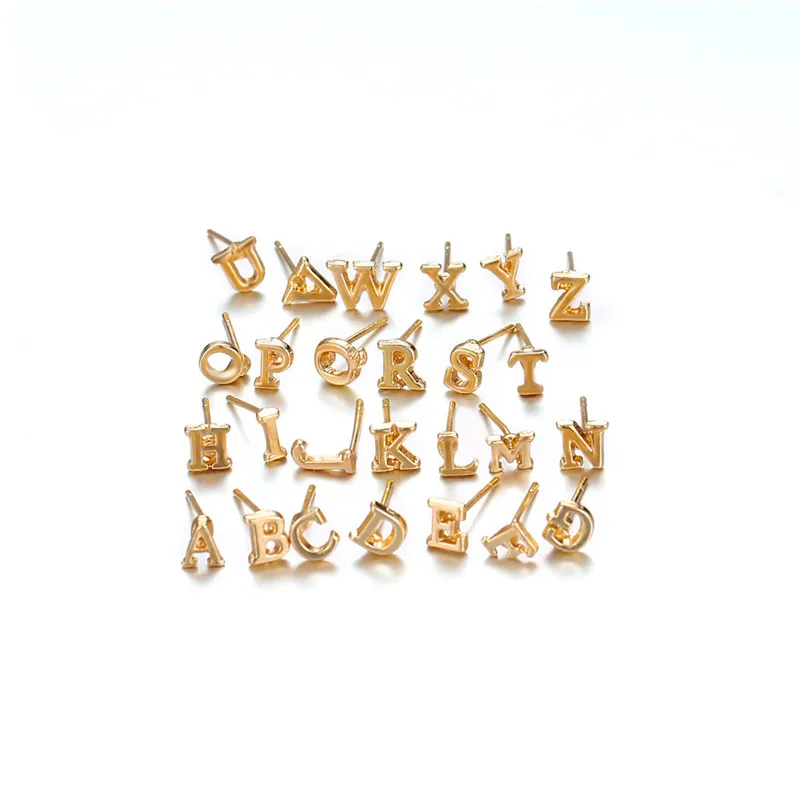 Модные золотые A-Z Алфавит серьги с буквой набор крошечные серьги с инициалами для женщин девочек pendientes букле D'oreille - Окраска металла: FTS1123