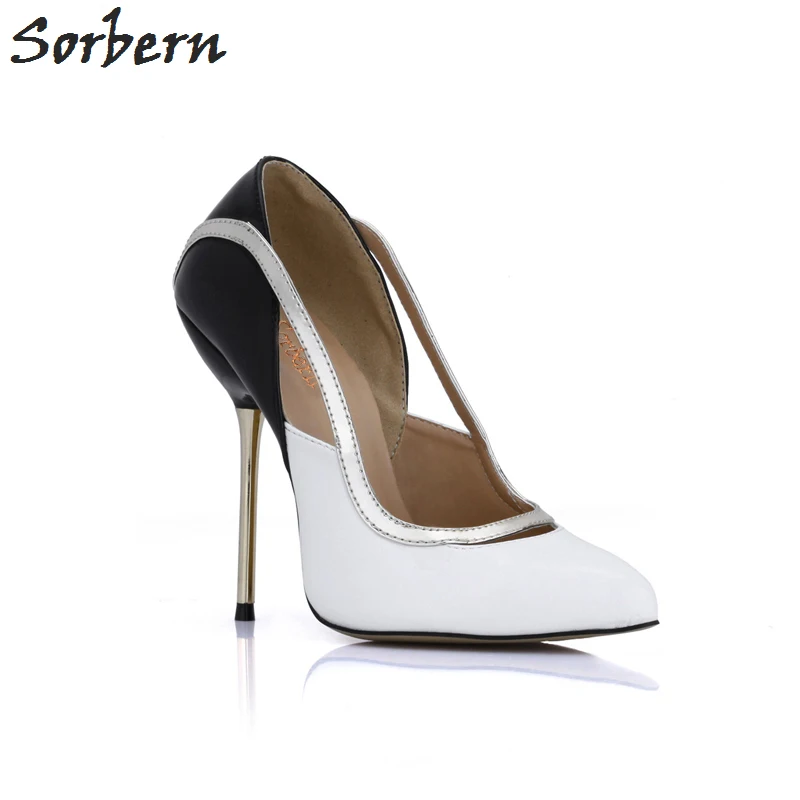 

Sorbern Black And White Mix Cut Out Gold Metal Heels Ladies Pumps Large Sizes Womens Shoes Diy Red Sole Shoes Women High Heels