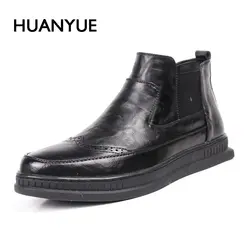 Новые высокие зимние Мужская обувь ретро кожаные теплые Мужские Ботинки Ботильоны черные туфли высокого качества Для мужчин повседневная