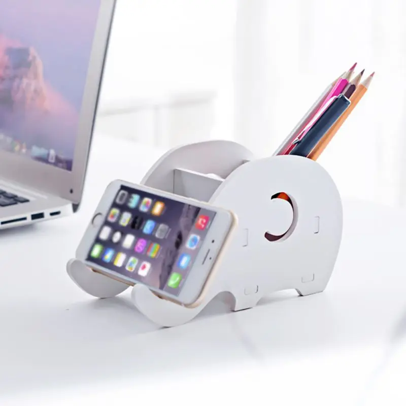 2018 Wood Elephant Pen Holder with Phone holder Desk