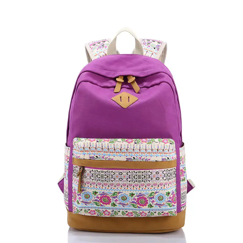 Холстинный школьный рюкзак для девочек с печатанием цветов ноутбука P112 - Цвет: purple