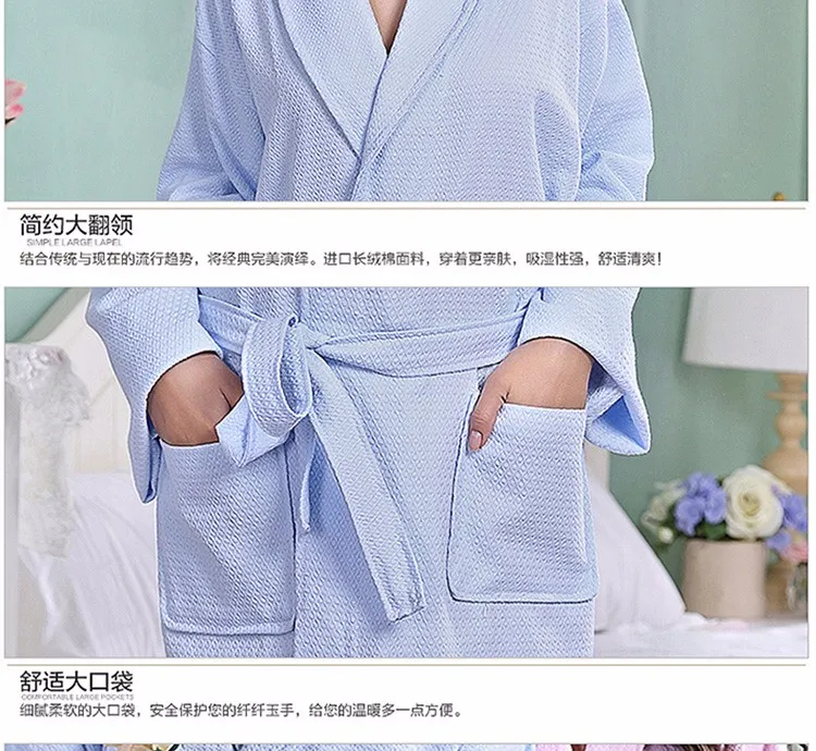 Вафельный хлопковый Халат для женщин Ночная рубашка мужчин пижамы обувь для девочек дома утолщение любителей длинные мягкие