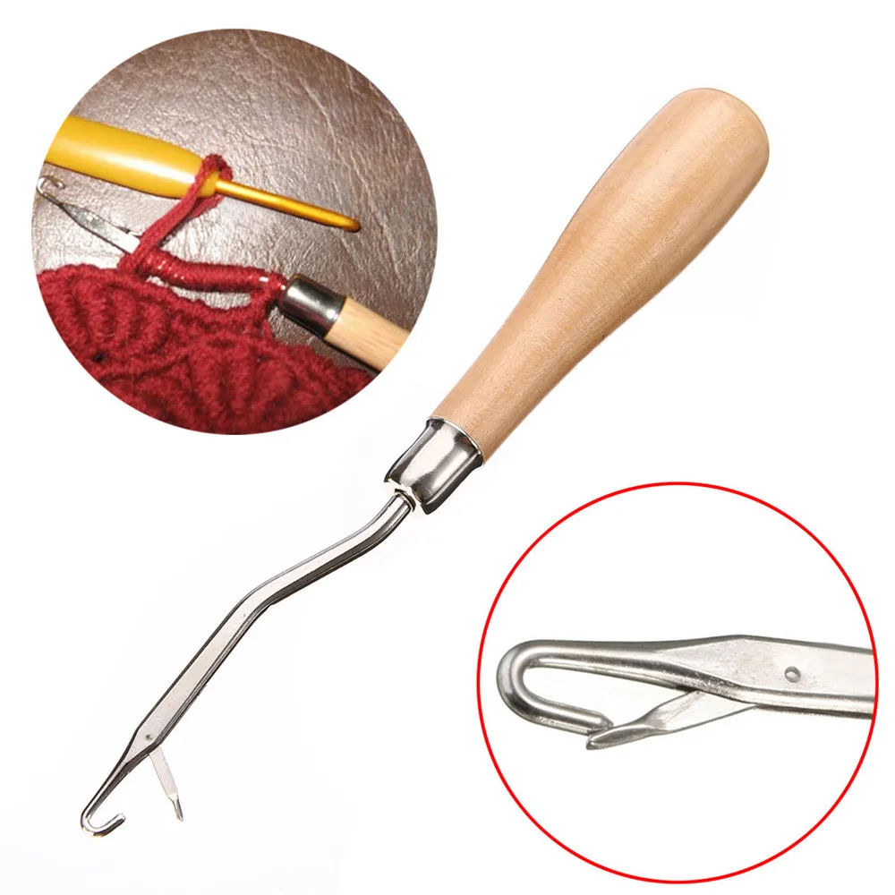 

1pc Handle Wooden Crochet Needle Latch Hook Puller Tool For Canvas Mat Rug Craft