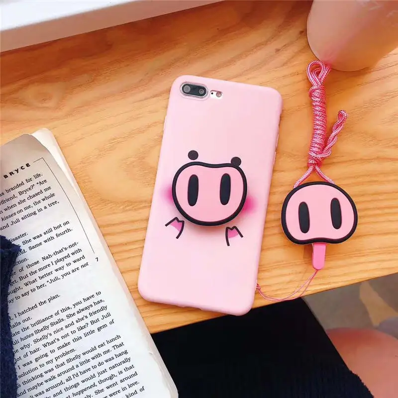 For Samsung Galaxy S8 S9 S10 PLUS NOTE 8 9 Case Pig Nose Soft Phone Strap Rope Case For Samsung J330 J530 J730 S10 Lite cases