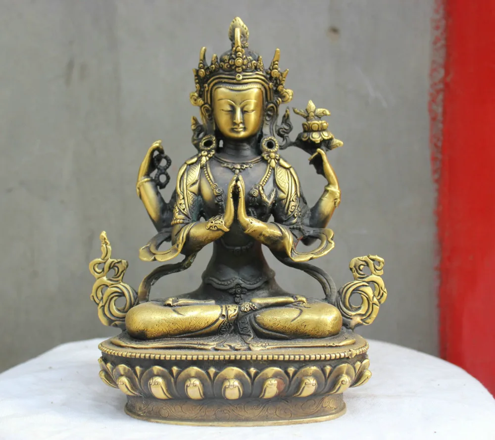 

Free Shipping China Tibetan Buddhism Bronze statue 4 Arm GuanYin Goddess of Mercy Buddha