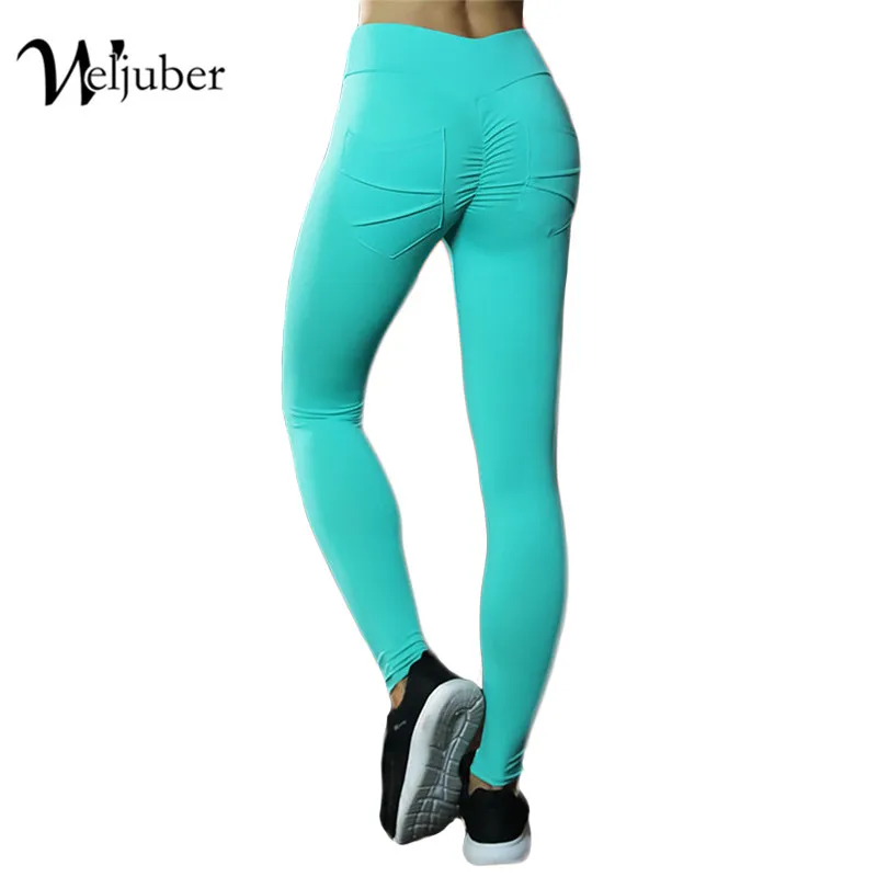 Weljuber Womens slim Leggings with Pockets Push Up Hips Leggings New