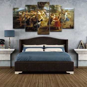 

Wall Art Canvas Printed Artistic Oil Painting Living Room Home Decor 5 Pieces Modular Pictures Peasant Dance Poster Frame