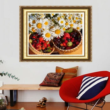 

Free Shipping Diy Diamond Painting Kits 40x30cm Patchwork Strawberries And Daisies Resinstone Square Full Drill Picture Gift Y05