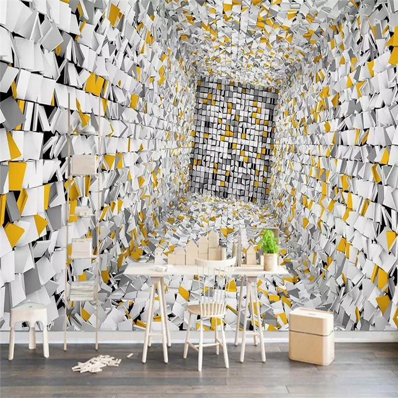 

European modern 3D abstract three-dimensional box background wall professional custom mural wallpaper custom poster photo wall