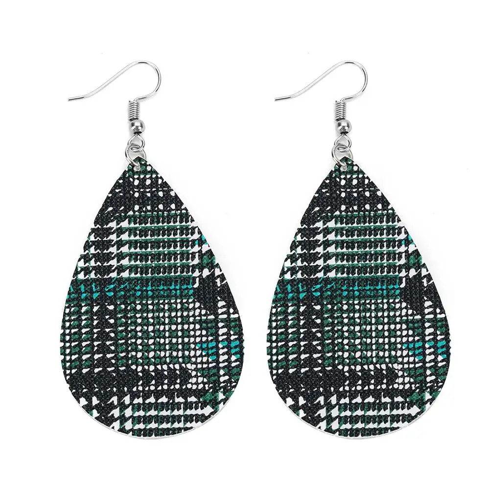 

Hot Women Waterdrop Faux Leather Geometric Pattern Hook Dangle Earrings Jewelry