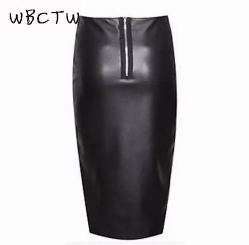 Юбка большого размера для родителей и ребенка, 10XL, Черная Женская юбка-карандаш из искусственной кожи на молнии, с высокой талией, средней длины, пикантная облегающая юбка для офиса
