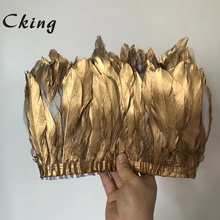 Cking Goose Feather Trims 10 Yards Golden Geese Feather 15-20cm Fringes Ribbons for Dress Skirt Cloth Belt decorative Clothing