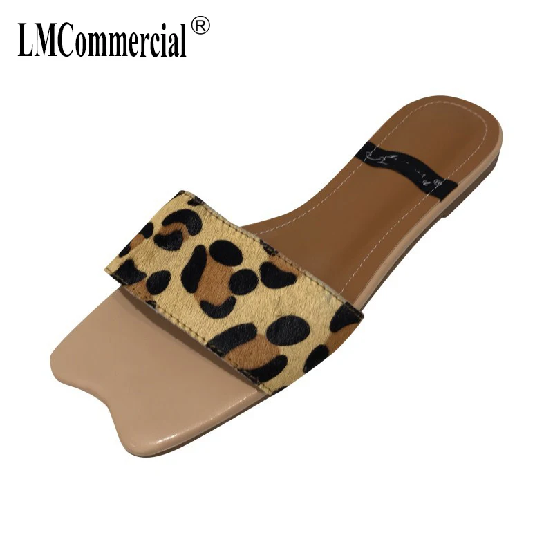 

summer new leopard-print beach shoes flat-soled sandals fashion one-word slippers outside slippers luxury shoes women designers