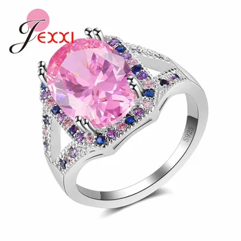 

Top-Grade 925 Sterling Silver Jewelry Romantic Wedding Engagement Oval Ring Shiny CZ Zircon Bijoux for Women Ladies